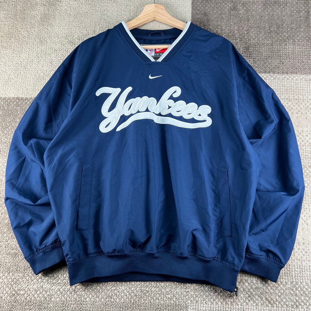 Nike Team New York Yankees MLB V-Neck Windshirt Pullover Navy Blue Mens Medium